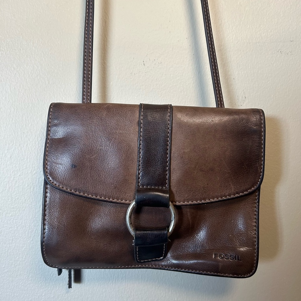Fossil Brown Leather Crossbody Bag